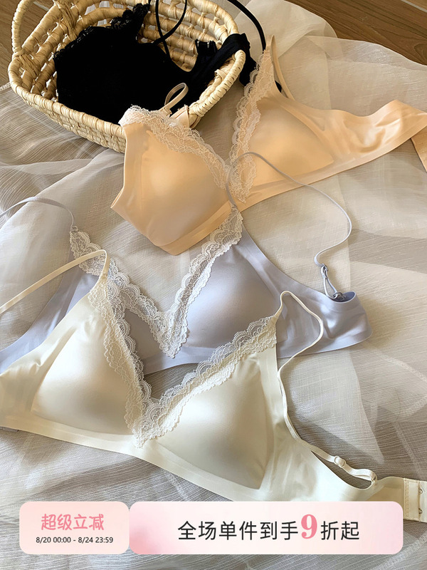 Xinbangbang Bra French Lace-Trimmed Triangle Cup Bra for Women, Thin, Breathable, Wire-Free Satin Bra