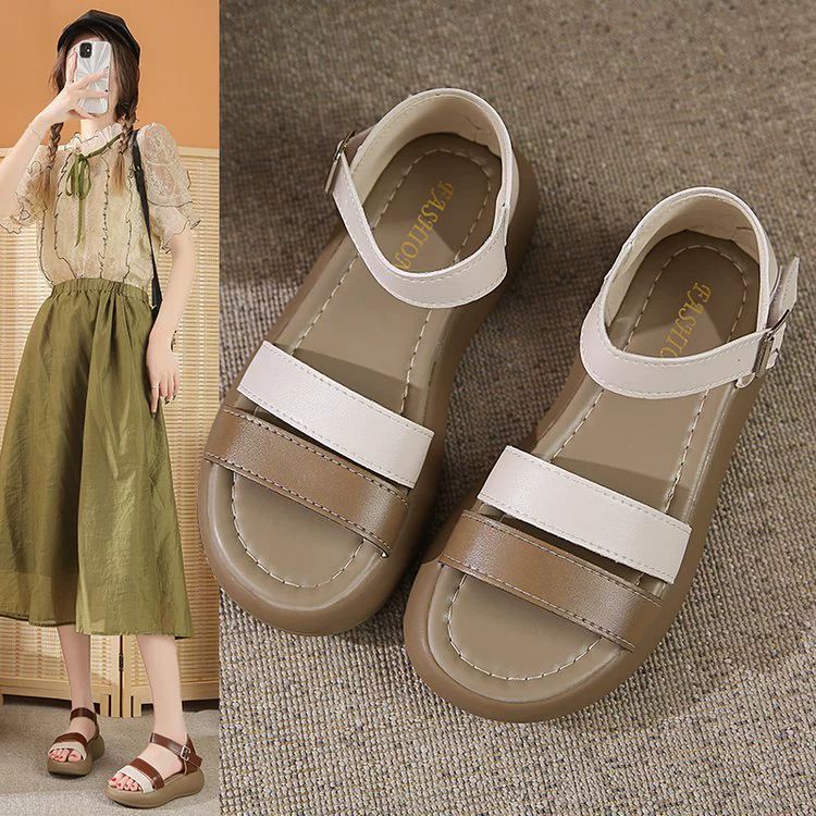 Оптовая продажа сандалии на толстой подошве женский 2024 новый круглый пояс с юбкой