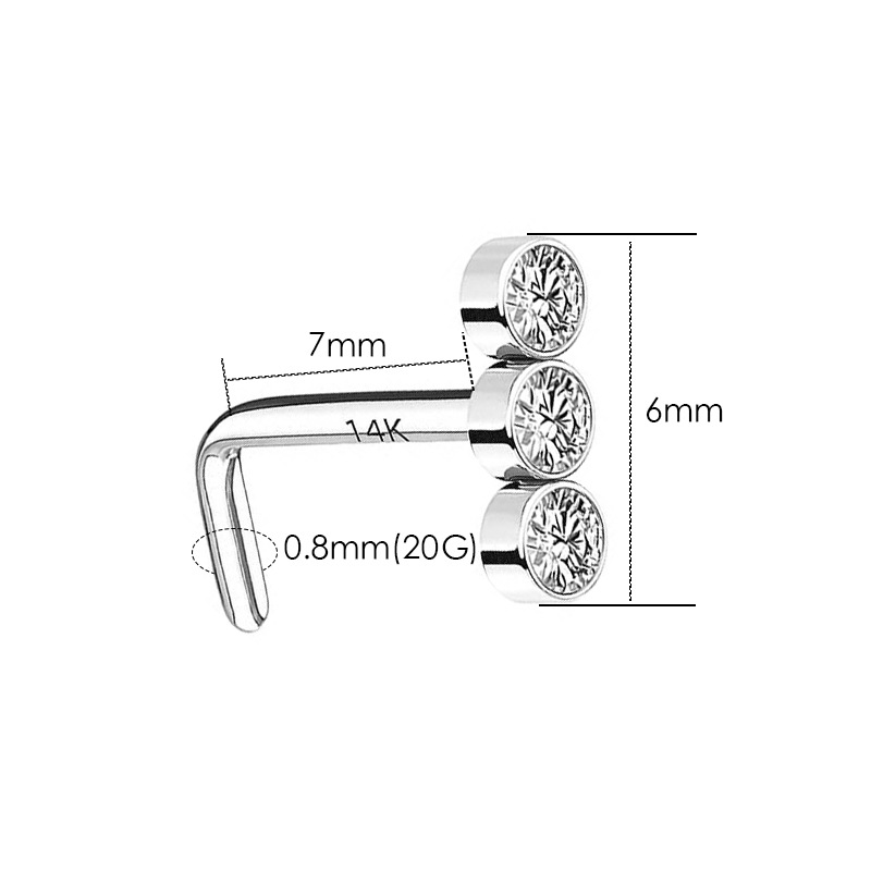 Stainless Steel Nose Stud With Three Diamonds One-word Design_voghion.com