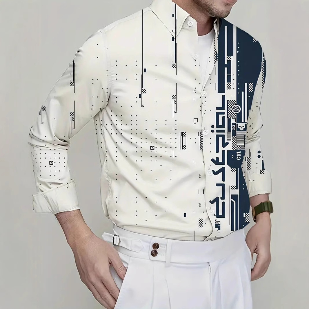 Productos europeos American Cross-border 2025 nueva tendencia de la moda casual todo fósforo cool guapo camisa de manga larga MB12