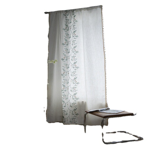 Le Xu Show Finished Curtain Wholesale, Cross-border Exclusive, Amazon/Instagram Style, Green Embroidered Floral Tassels, Semi-Sheer