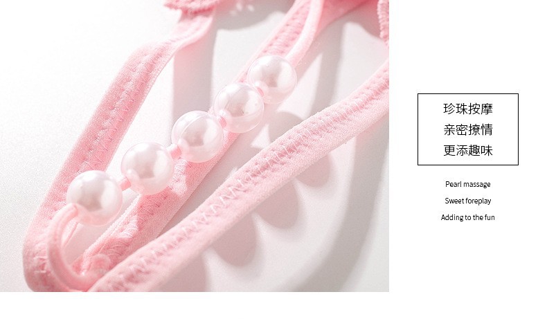 Women’s High-Waist Seamless Thong in Pink with Hollow-Out Pearl Detail — detail image 12