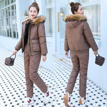 外贸羽绒棉服2021冬季新款跨境OL气质女装裤套装时尚休闲两件套