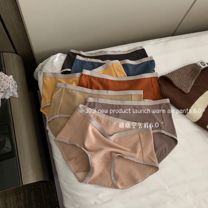 Warm air solid color mid-waist women's cotton briefs antibacterial bottom gear hot underwear girl high elastic week pants women