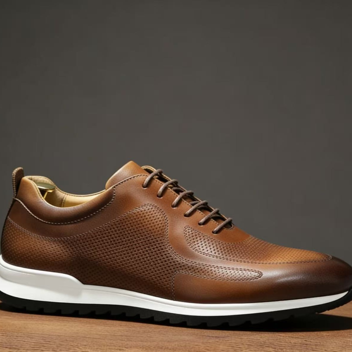 First-Layer Cowhide Men's Lace-Up Leather Shoes, Embossed Casual Shoes, Fashionable Breathable Non-Slip Sports Trendy Shoes, Versatile Cross-Border
