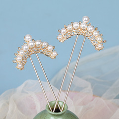 Tang-style jewelry pearl hairpin and hairpin, ancient-style hair accessories with double straight hairpins to cover temples, Hanfu-style hair accessories for ancient costumes