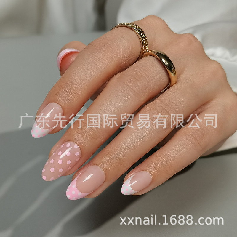 32Pcsnails16Size Soft French Polka Dot Press-On False Nails Nail Art Stickers Wearable Nail Tips