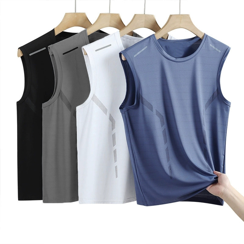 Summer Ice Silk Sports Vest Sleeveless T-Shirt Men's Basketball Training Clothes Casual Running Cool Mesh Top Trendy