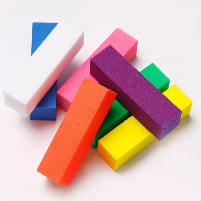 Nueva mini esponja rectangular de alta elasticidad transfronteriza, esponja especial para frotar uñas, tira de frotar de doble cara, herramienta de pulido multicolor