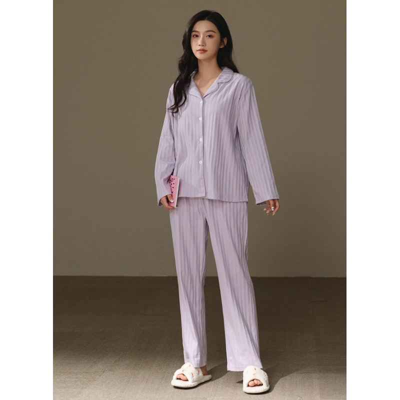 Pure Desire Wind 2023 Новая женская пижама на весну и осень, хлопковый Кардиган с длинным рукавом, светло-фиолетовый из двух частей, домашняя одежда для похудения