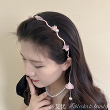 艾优假耳环发箍韩国布艺甜美流苏发卡发饰头饰花朵森女系小清新头