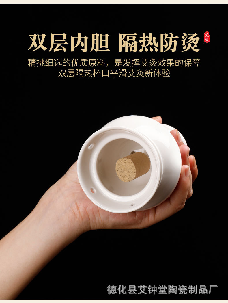 Ceramic Moxibustion Jar with Gua Sha Cup Jade Pot Design Blue Peony Glaze Warm Therapy Device for Home Use in use