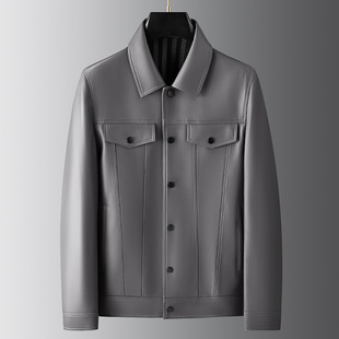 Haining Genuine Leather Jacket for Young and Middle-Aged Men's Goatskin Jacket Autum New Lapel Casual Leather Jacket