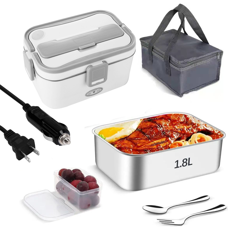 그레이 1.8L 물 없는 도시락통(스테인리스 라이너 + 밀봉링) + 포크 + 스푼 + 보온백