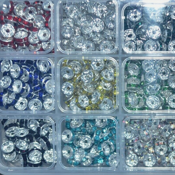 8mm钻圈镀银镀金直边浪边水钻隔片白蓝串珠手链隔珠隔钻配件s32