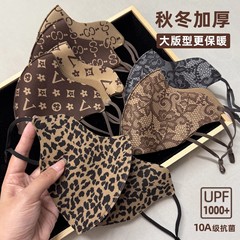 秋冬新款时尚高弹保暖防晒口罩女高颜值复古裸感豹纹防风亲肤面罩