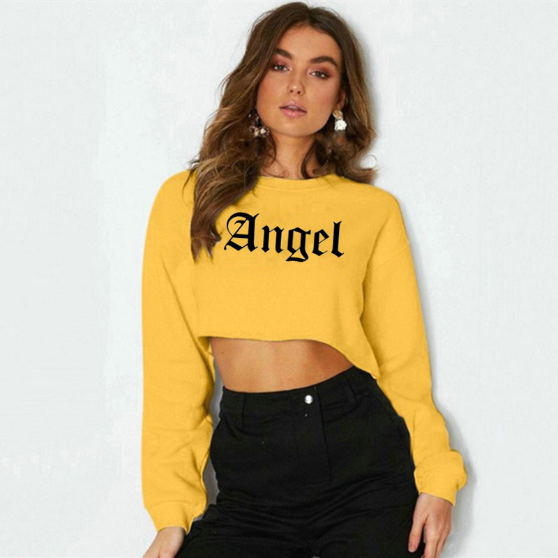 Angel Angel Sudadera corta de manga larga con estampado de letras NSOSY111524