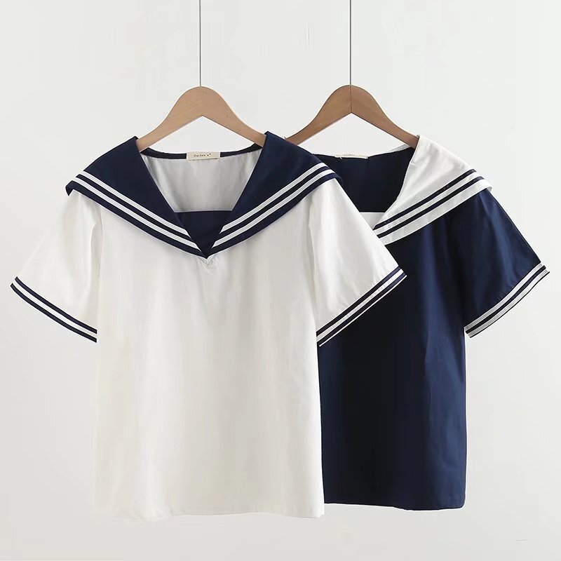 New Japanese Style Preppy Style Sweet Navy Collar Stripesd Short-Sleeved Shirt Women's Wholesale 31036 New Japanese Style Preppy Style Sweet Navy Collar Stripesd Short-Sleeved Shirt Women's Wholesale 31036