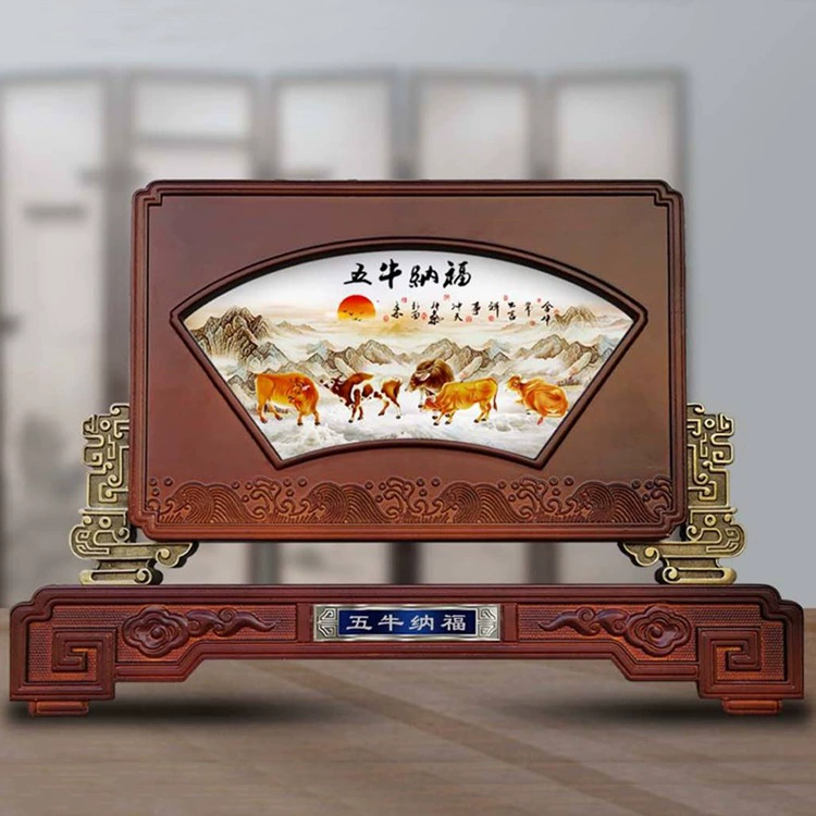 Fan-shaped glazed jade screen ornaments, handicrafts, living room wine cabinets, office decorations, high-end gifts wholesale for leaders