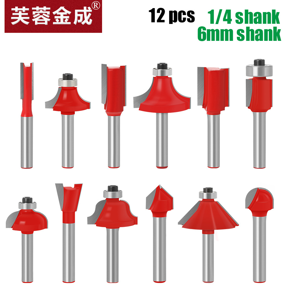 12 piezas 6 mango 1/4 mango 8 mango carpintería fresadora cuchillo de carpintería conjunto de caja de madera cuchillo de recorte cuchillo recto cuchillo de ángulo redondo