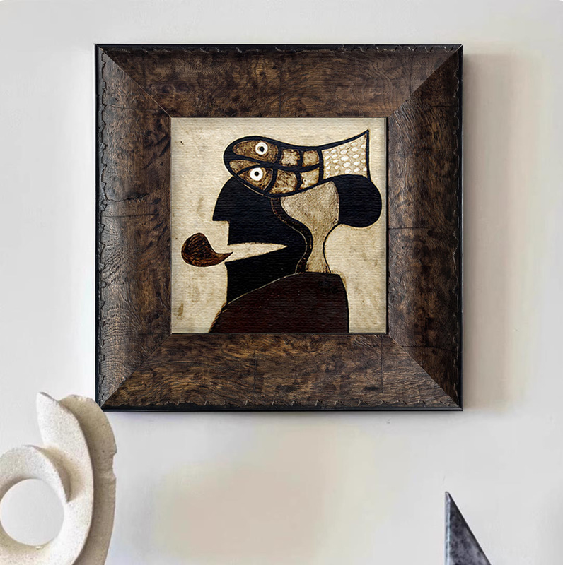 Antique leather picture frame retro sofa background wall guest restaurant bedroom decorative painting model room high-end hanging painting