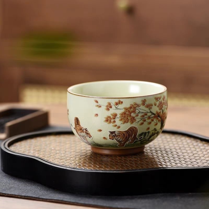 汝窑中式十二生肖禅定杯茶杯家用主人杯客杯开片可养品茗杯陶瓷杯|undefined