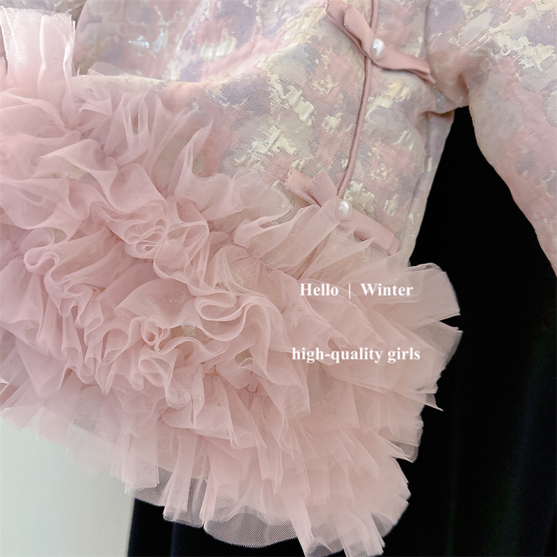 2025 vestido de traje Tang de doble cara grueso acolchado para niñas nuevo vestido cheongsam de malla china vestido de Año Nuevo para niños