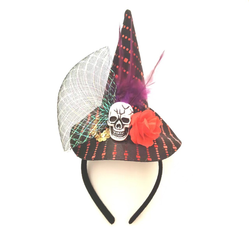新しいハロウィーンの髪のフープの祝日のパーティーのショーの道具の帽子の髪飾りのネットのスカルの花の魔女の帽子|undefined