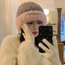 秋冬小熊耳朵刺绣毛绒渔夫帽女软妹甜美可爱学生百搭加厚保暖盆帽