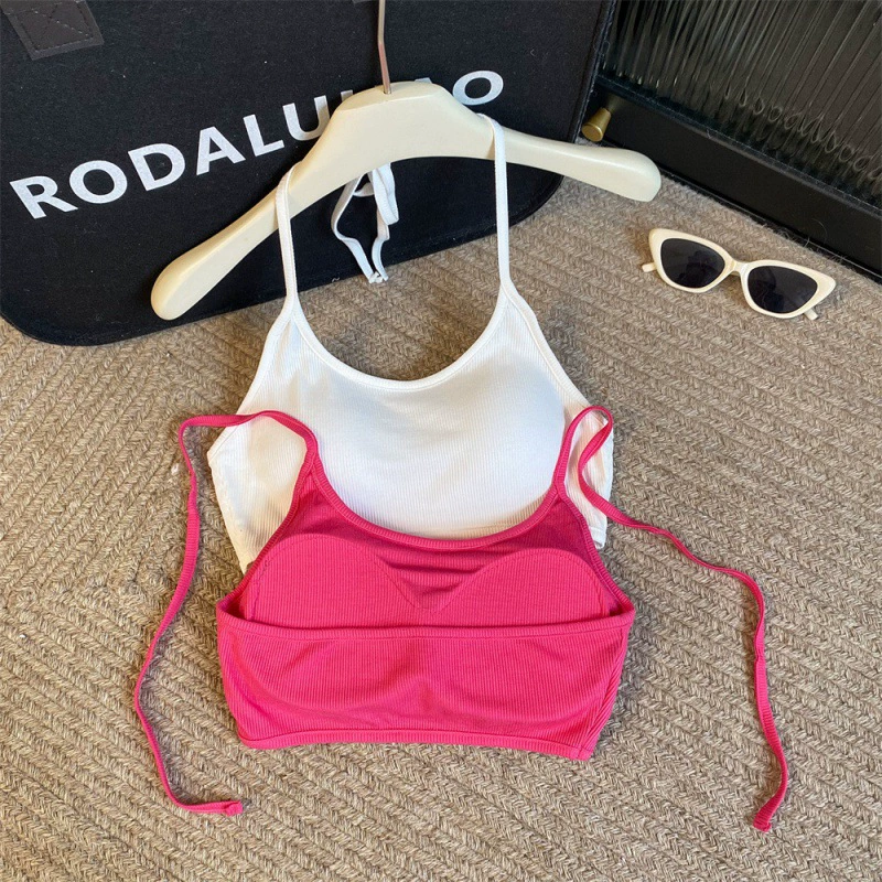 Solid color sexy belt, breathable universal top with cups, short bra top, beautiful back