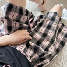 复古格子五分短裤女25夏季新款薄款宽松高腰休闲折胯显瘦阔腿短裤