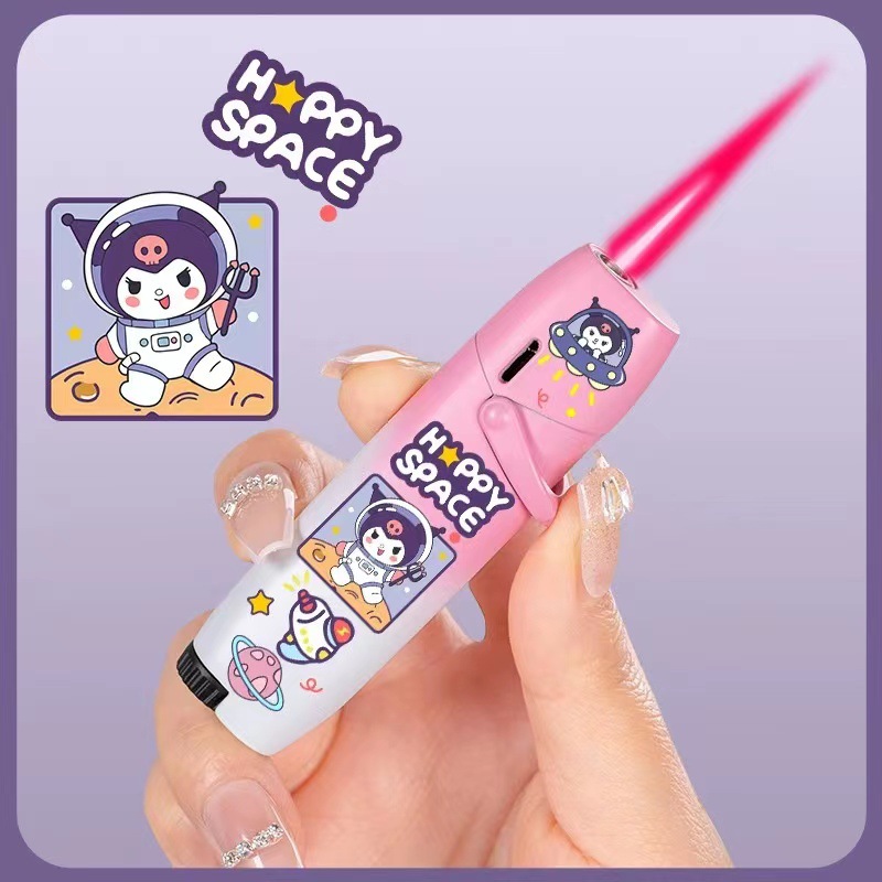 The same Sanrio internet celebrity metal inflatable windproof lighter with anime cute strawberry bear and purple flames