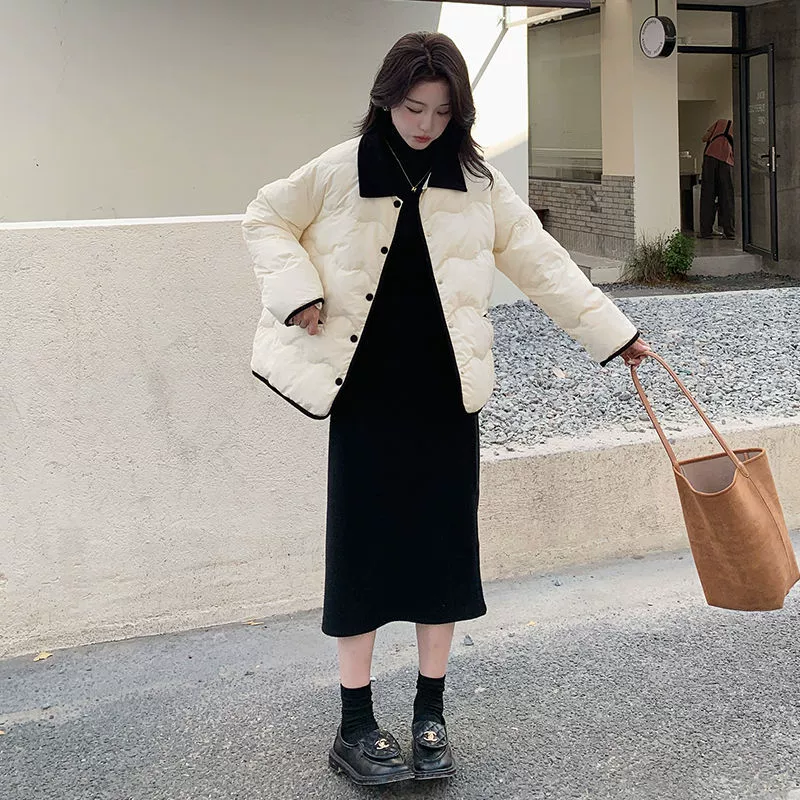 Winter short retro light and thin down jacket with down for students, Korean style, loose fit