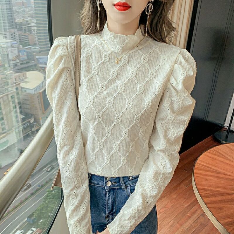 Inner Layering Shirt for Women, Niche Design, New Autumn and Winter Style Shirt, High Collar White Lace Top