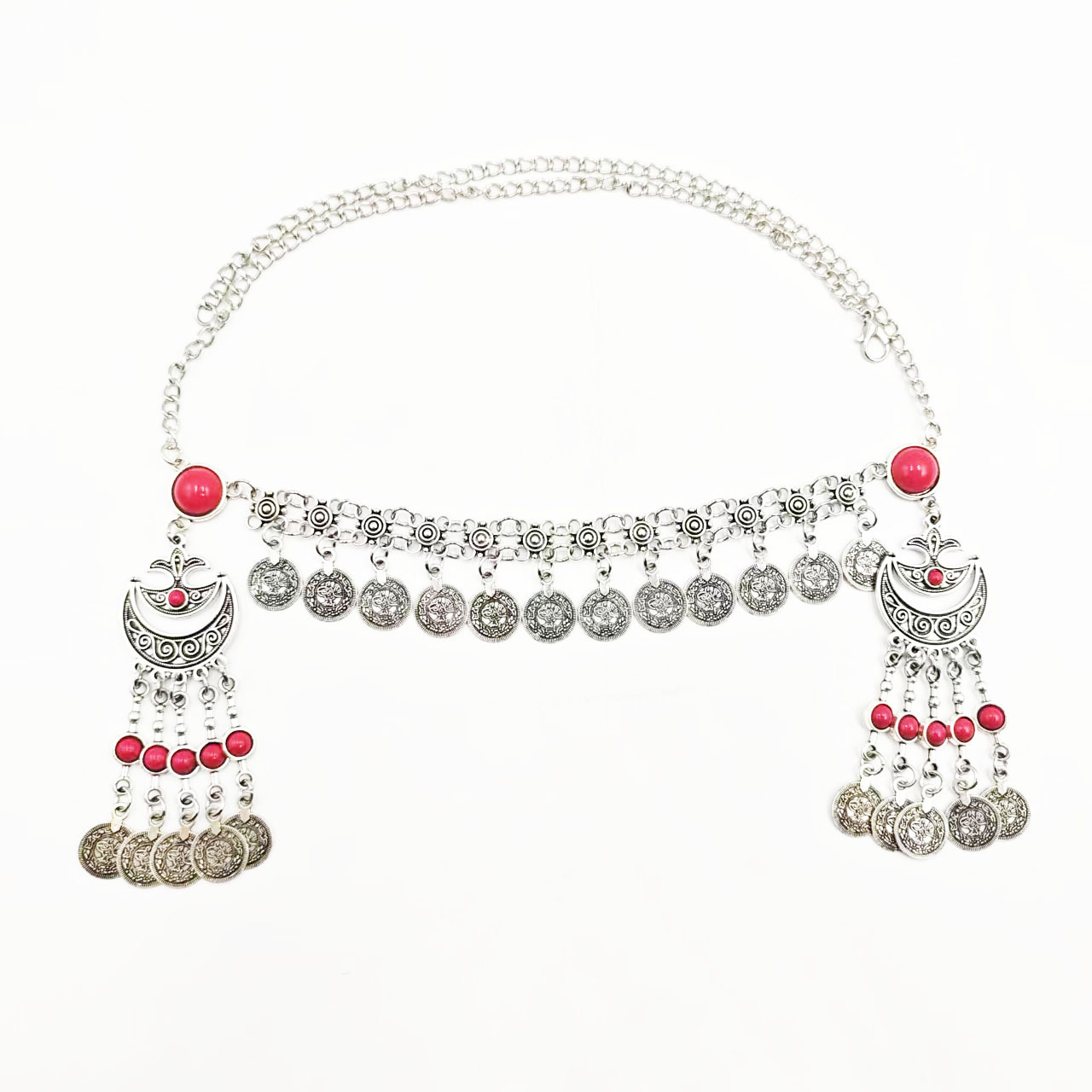 Exotic retro Kazakh coin headpiece, ethnic style tassel forehead chain, ancient style hair accessory necklace, dual-purpose