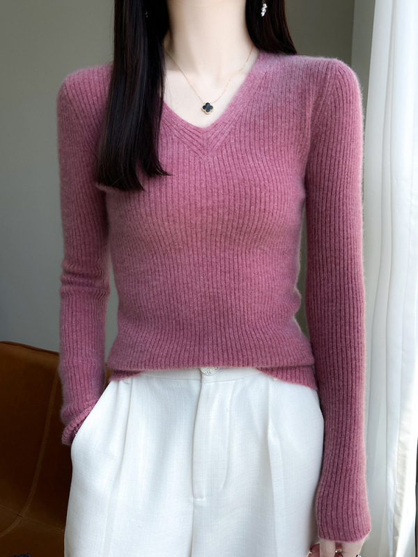女士长袖针织衫秋冬新款修身套头毛衣内搭韩系简约显瘦针织打底衫|undefined