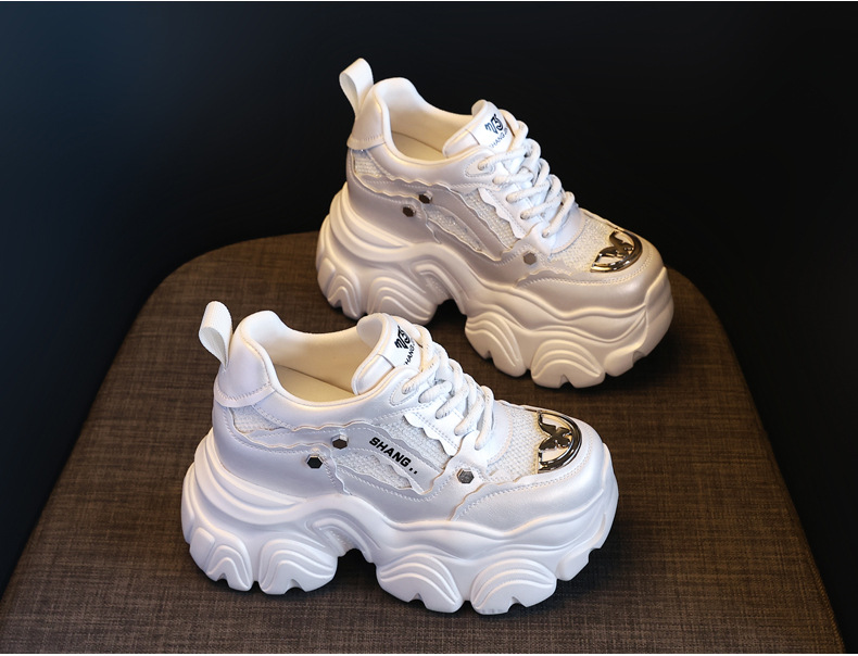 Giày sneaker nữ chunky đế dày tăng chiều cao, phong cách thể thao — Màu trắng chi tiết 7