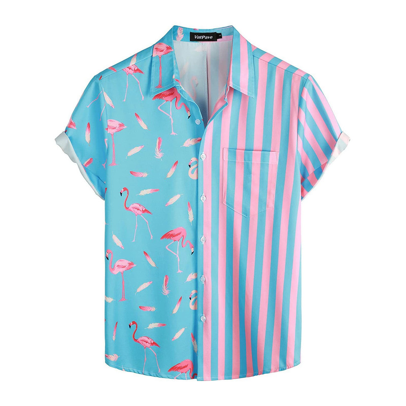 Cross-border foreign trade men's Hawaiian flamingo shirt, casual tropical short-sleeve button-up shirt, summer beach shirt Cross-border foreign trade men's Hawaiian flamingo shirt, casual tropical short-sleeve button-up shirt, summer beach shirt