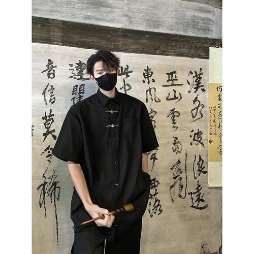 National style jacquard short-sleeve shirt for men, summer ice silk, large size, loose new Chinese style, high-end casual half-sleeve shirt, trendy