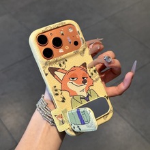 适用苹果17情侣手机壳萌萌哒朱迪尼克iPhone16卡通皮革纹保护套15