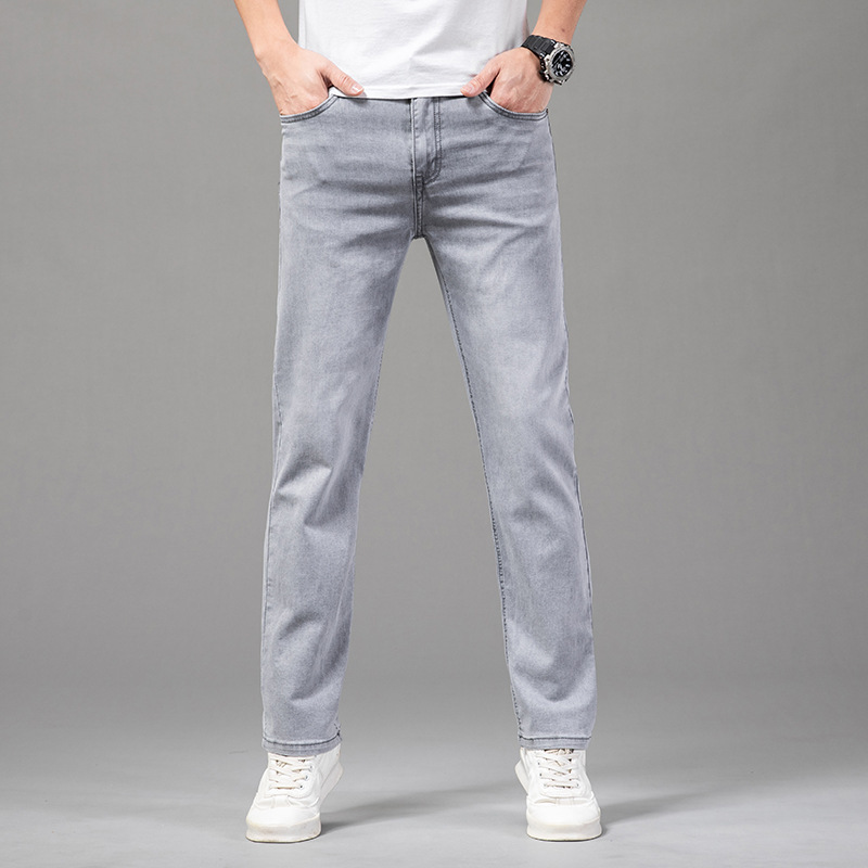 Summer Thin Jeans for Men, Straight-Leg, Loose Fit, Spring and Autumn Style, Stretchy Casual Long Pants (Supports Dropshipping) for Men