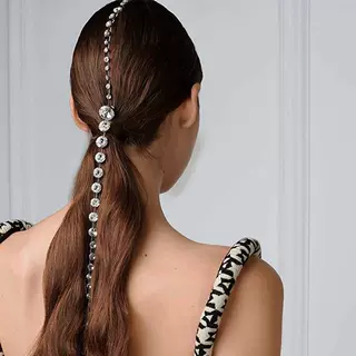 跨境新品长流苏彩色水钻头饰欧美时尚流行马尾发链发箍Hair chain
