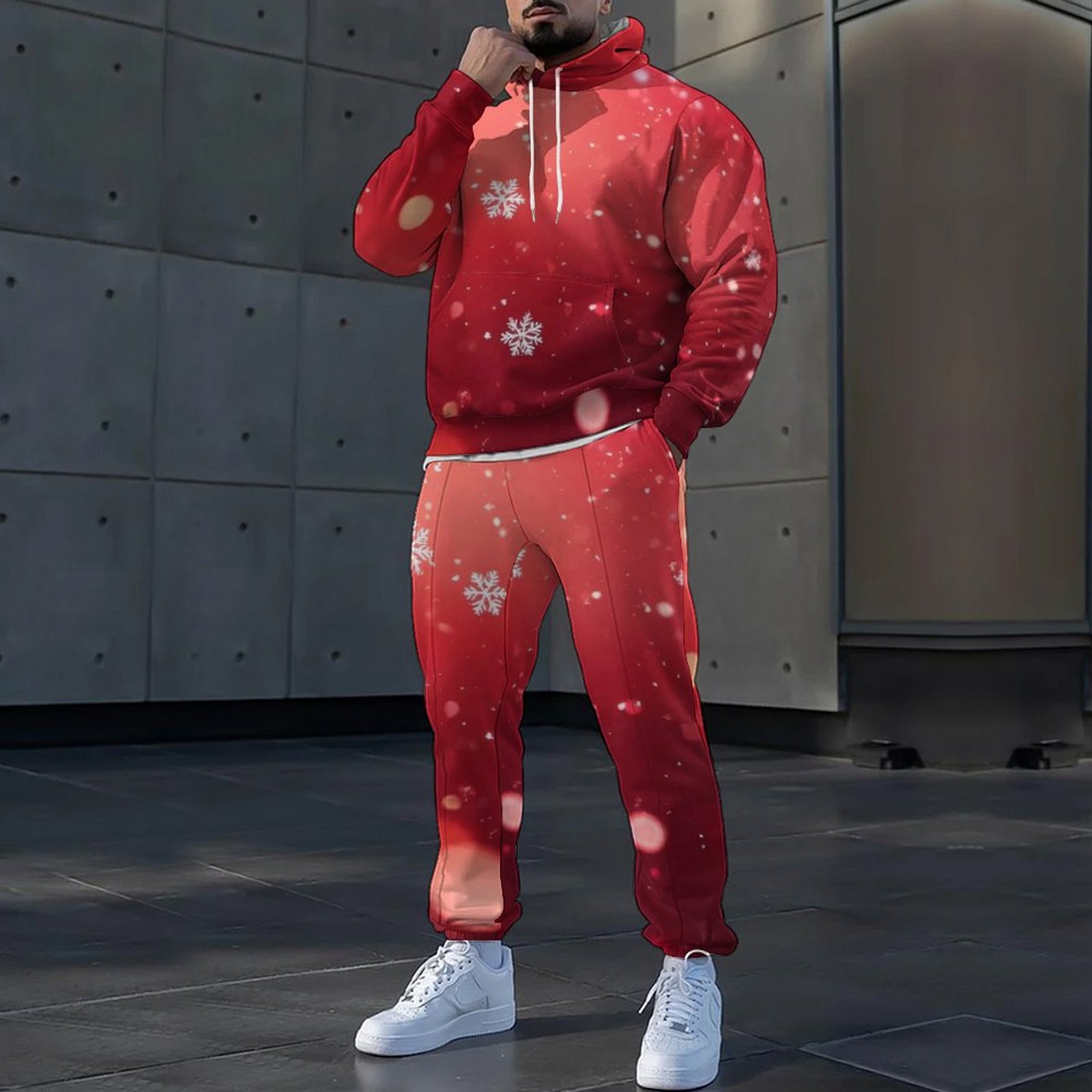 2025冬季圣诞新款连帽卫衣卫裤两件套装男士休闲套装支持一件定制