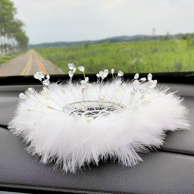 Double-layer Dream Bubble Car White Feather Anti-slip Mat Instrument Panel Decoration Mat Supplies Decorative Women