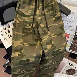 高街铆钉解构迷彩伞兵裤男女款美式显瘦vibe少年感伐木阔腿工装裤