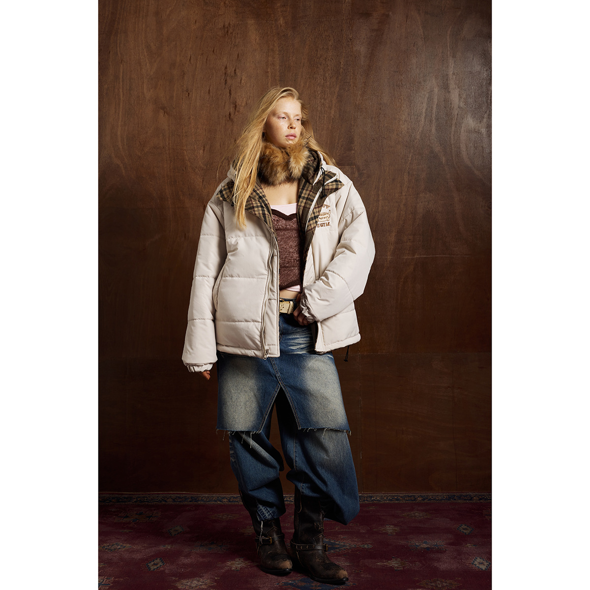 "Giacca unisex reversibile a quadri – Cappotto invernale oversize con cappuccio (fodera trapuntata, doppio uso, stampa a quadri vintage, tasche foderate in pile)"_voghion.com