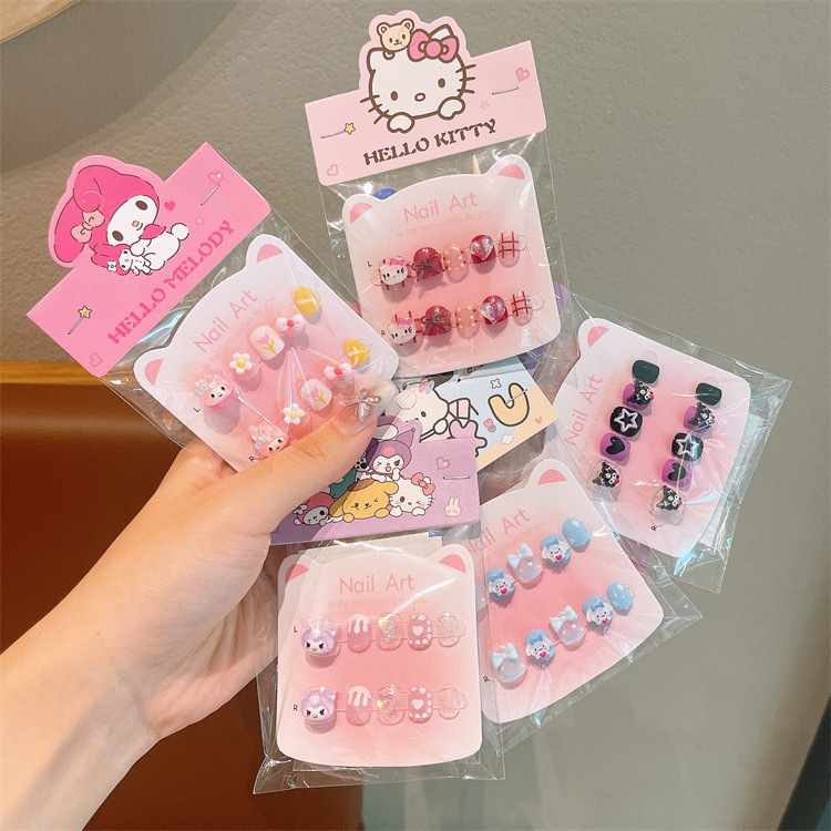 Sanrio Children's Wearable Nails Girls Kuromi Manicure Student Nail Pieces Sweet Nail Pieces Children's Nail Stickers