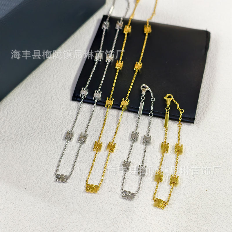 Celi Arc De Triomphe Logo Nine-Flower Necklace, Sun Qian's Same Style Five-Flower Bracelet, High-End Multi-Pendant Clavicle Chain Jewelry Celi Arc De Triomphe Logo Nine-Flower Necklace, Sun Qian's Same Style Five-Flower Bracelet, High-End Multi-Pendant Clavicle Chain Jewelry