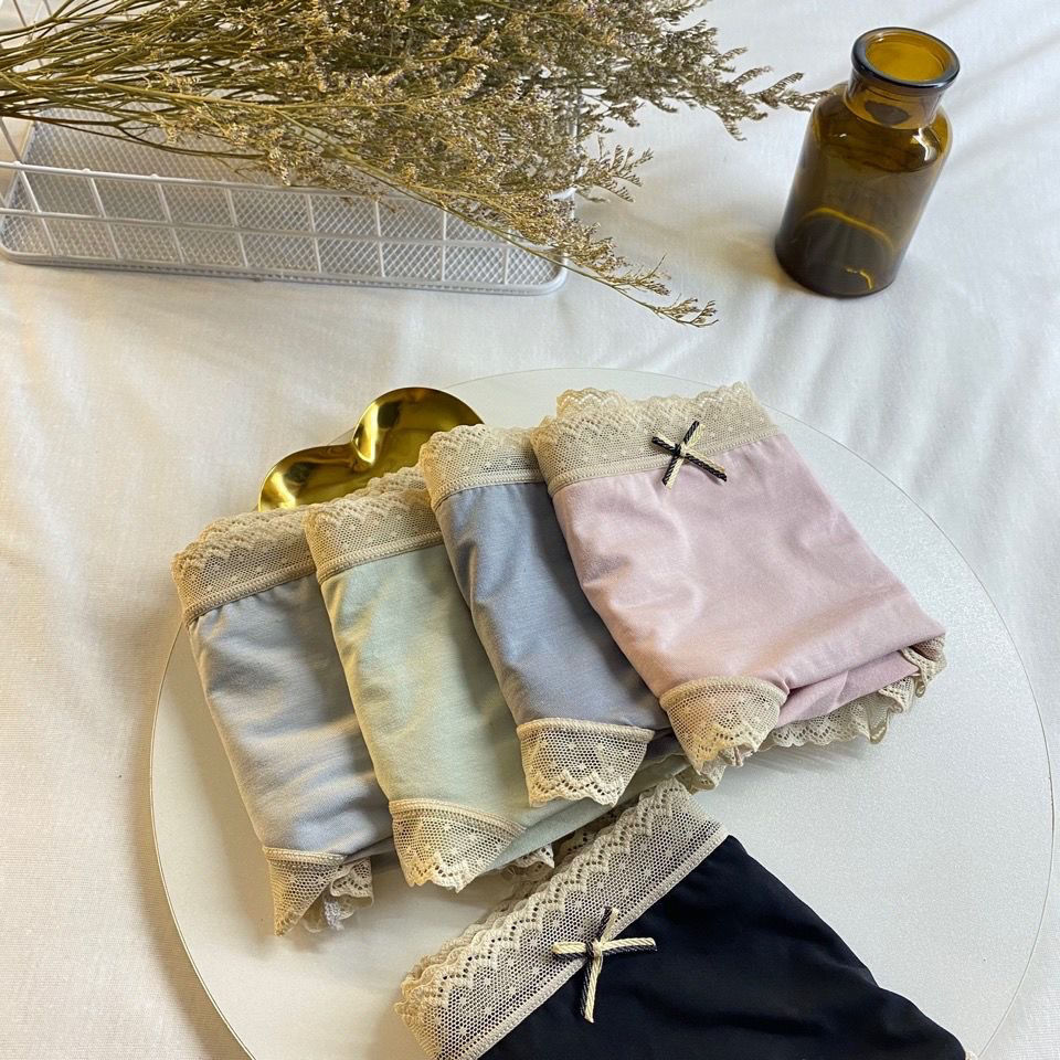 7A Anti-bacterial Girl's Lace-edge Underwear Comfortable Mid-waist Wrappa Hip Pure Cotton Anti-bacterial Graphene Bottom Women's Briefs