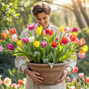Imported Tulip Bulbs for Potted and Ground Planting, 5-Inch Large Bulbs, Hydroponic and Soil Cultivation, Wholesale 100 Double-Flowered Fragrant Seeds